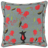 handmade  Pillow Gray Red Hand-Woven SQUARE 100% Wool Suzani Throw Pillow